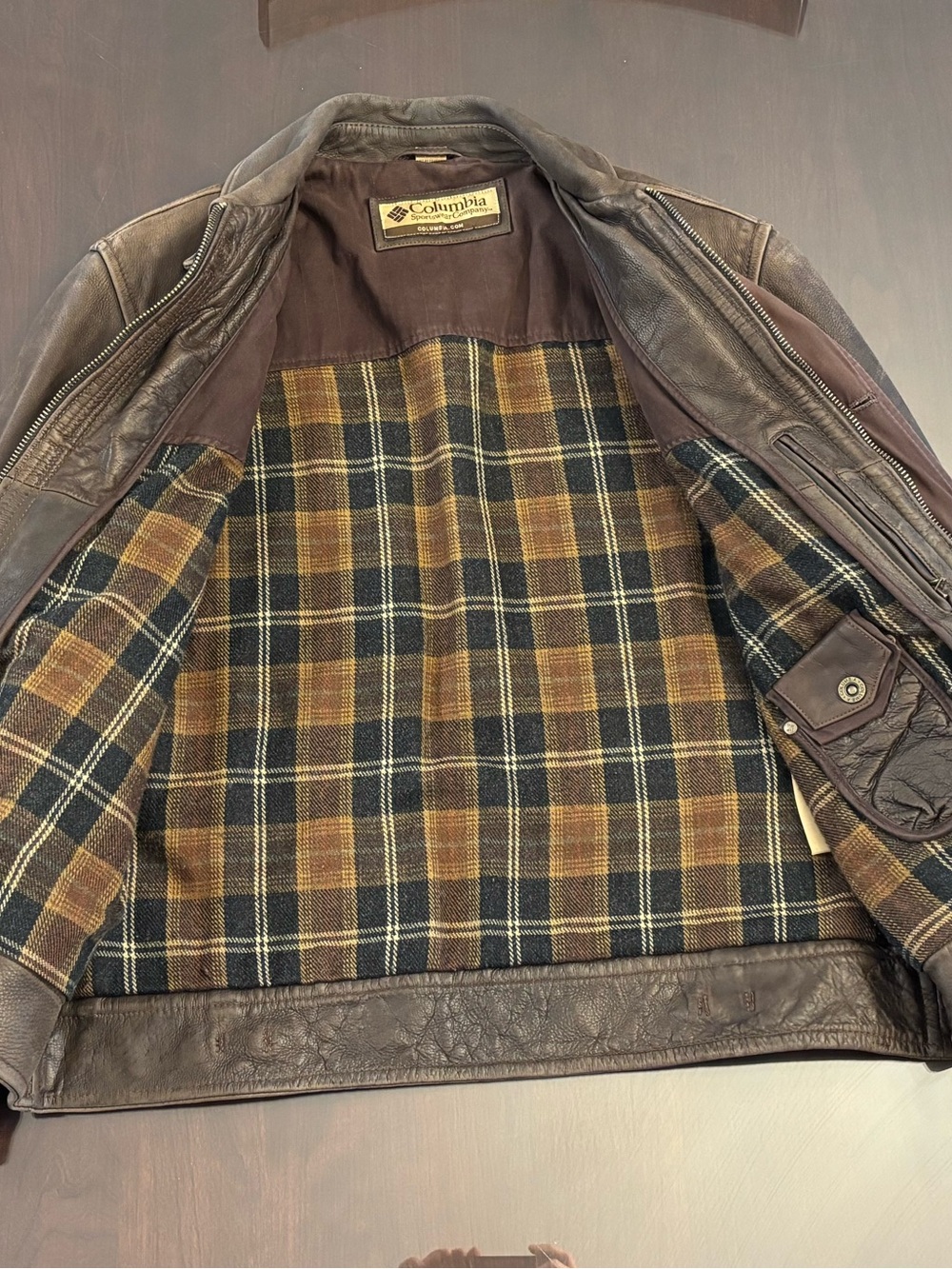 Columbia Men's Dark Brown Leather Bomber Jacket - Picture 3 of 6